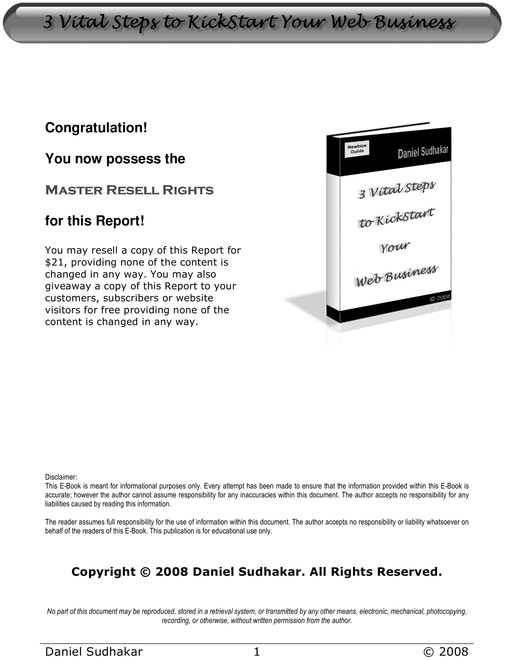 Product picture Three Vital Steps To Kick Start Your Web Business!